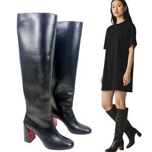 Christian Louboutin Janitta Calf Leather Knee High Boots Black Size 39.5